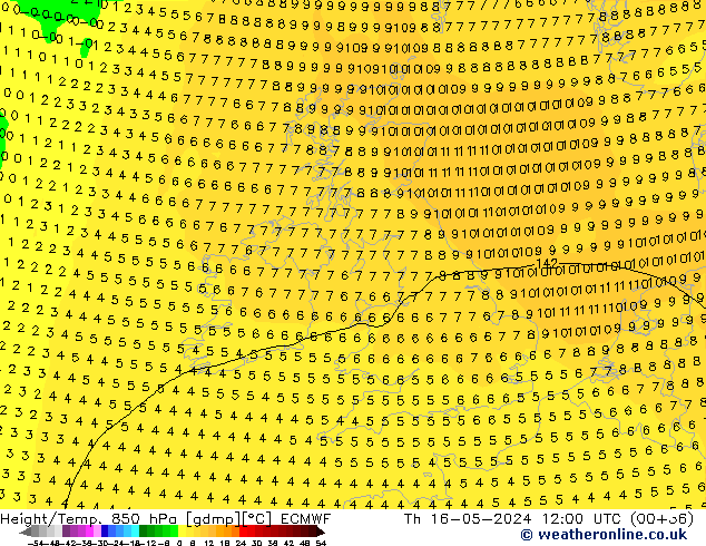 Hoogte/Temp. 850 hPa ECMWF do 16.05.2024 12 UTC