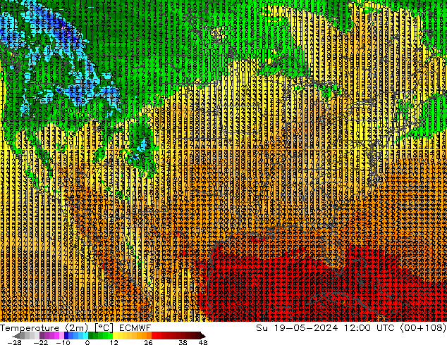 Sıcaklık Haritası (2m) ECMWF Paz 19.05.2024 12 UTC