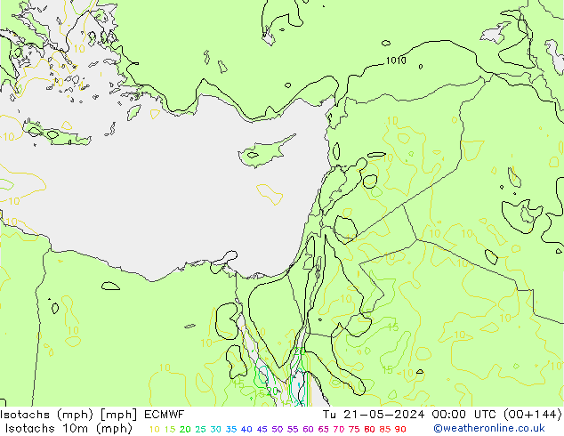Isotachen (mph) ECMWF Di 21.05.2024 00 UTC