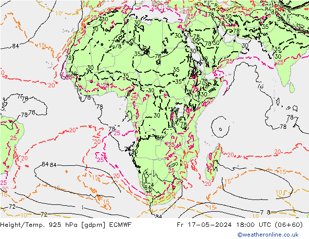Height/Temp. 925 гПа ECMWF пт 17.05.2024 18 UTC