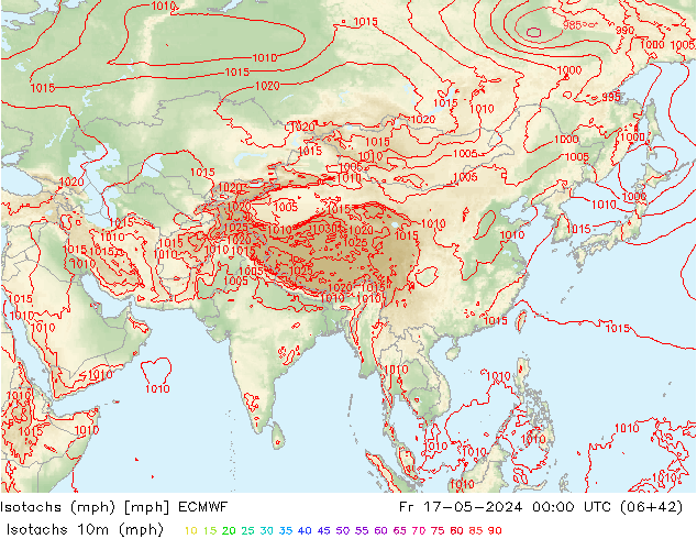 Eşrüzgar Hızları mph ECMWF Cu 17.05.2024 00 UTC