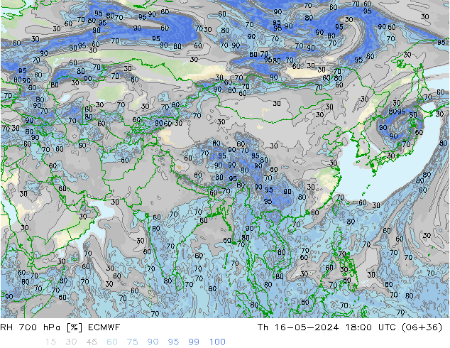 RH 700 гПа ECMWF чт 16.05.2024 18 UTC