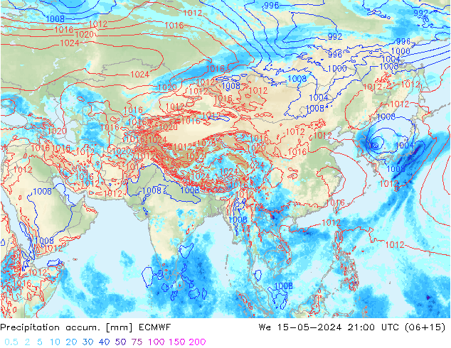 Precipitation accum. ECMWF mer 15.05.2024 21 UTC
