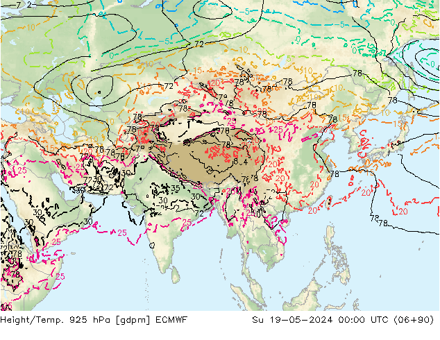 Hoogte/Temp. 925 hPa ECMWF zo 19.05.2024 00 UTC