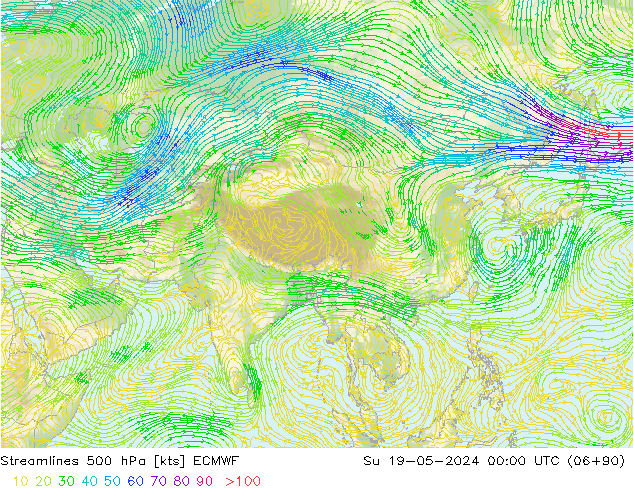 Rüzgar 500 hPa ECMWF Paz 19.05.2024 00 UTC