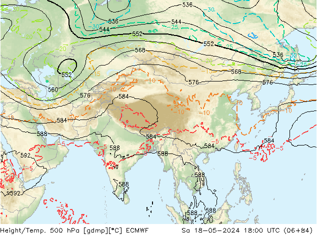 Z500/Yağmur (+YB)/Z850 ECMWF Cts 18.05.2024 18 UTC