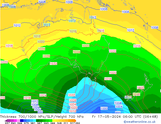 Espesor 700-1000 hPa ECMWF vie 17.05.2024 06 UTC