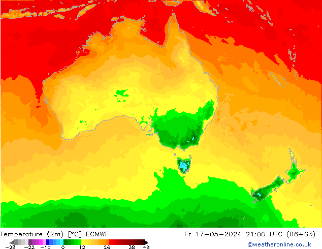 Sıcaklık Haritası (2m) ECMWF Cu 17.05.2024 21 UTC