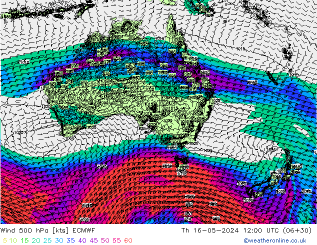 Wind 500 hPa ECMWF do 16.05.2024 12 UTC