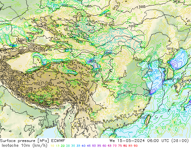 10米等风速线 (kph) ECMWF 星期三 15.05.2024 06 UTC