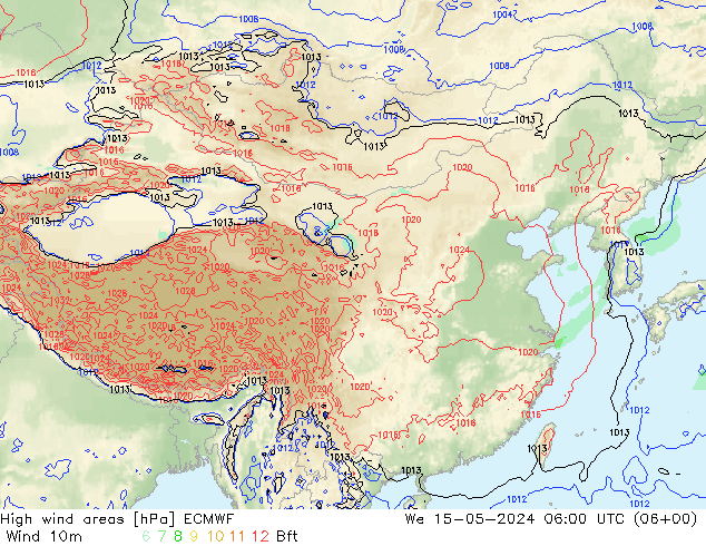 High wind areas ECMWF 星期三 15.05.2024 06 UTC