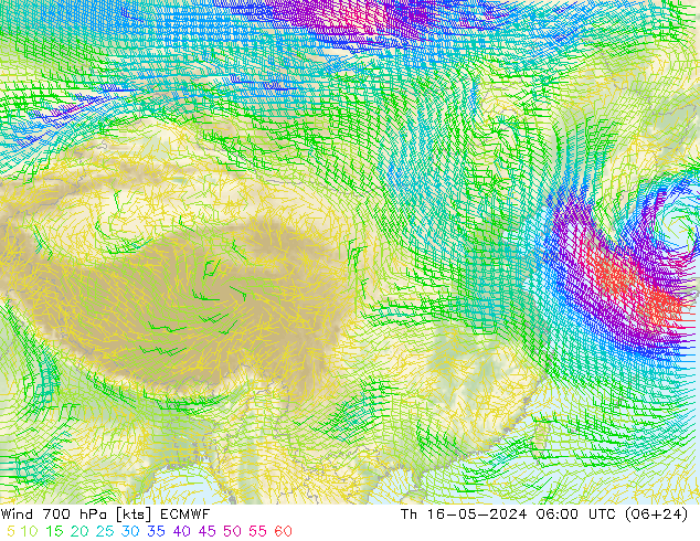 风 700 hPa ECMWF 星期四 16.05.2024 06 UTC