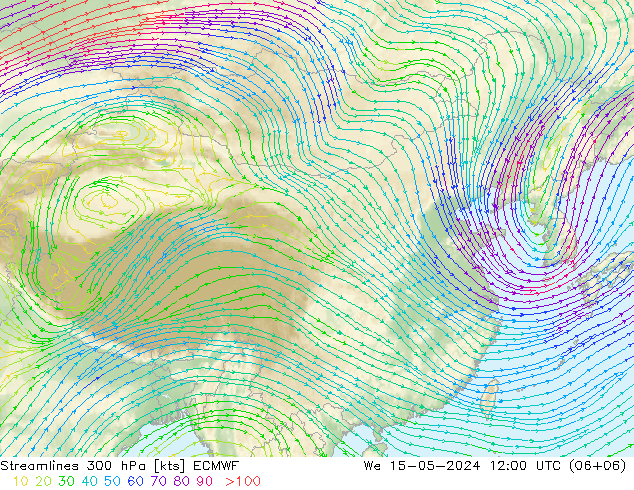 风 300 hPa ECMWF 星期三 15.05.2024 12 UTC