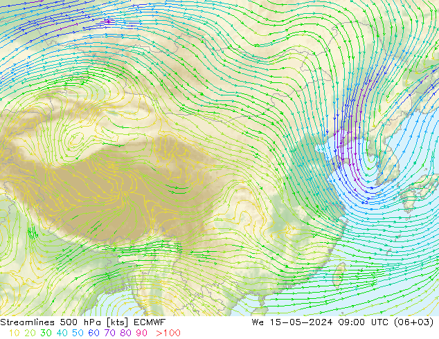 风 500 hPa ECMWF 星期三 15.05.2024 09 UTC
