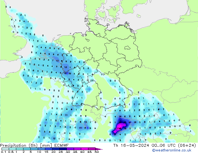 Z500/Rain (+SLP)/Z850 ECMWF 星期四 16.05.2024 06 UTC