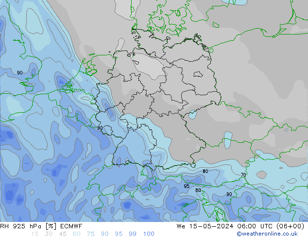 RH 925 hPa ECMWF 星期三 15.05.2024 06 UTC