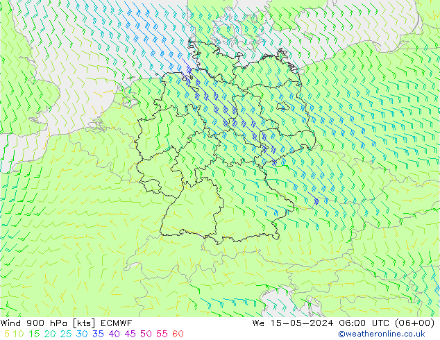 风 900 hPa ECMWF 星期三 15.05.2024 06 UTC