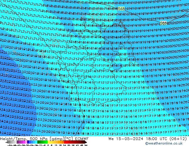 Z500/Rain (+SLP)/Z850 ECMWF 星期三 15.05.2024 18 UTC