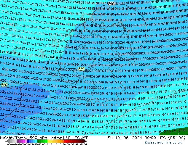 Height/Temp. 500 hPa ECMWF Su 19.05.2024 00 UTC