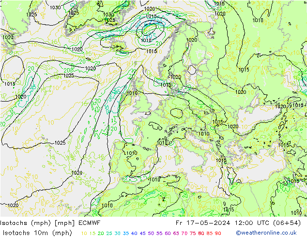 Isotachen (mph) ECMWF Fr 17.05.2024 12 UTC