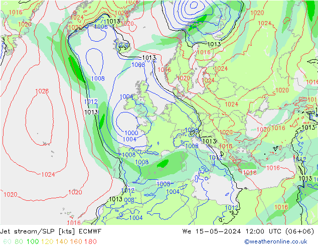 Straalstroom/SLP ECMWF wo 15.05.2024 12 UTC