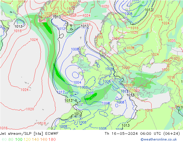 Jet Akımları/SLP ECMWF Per 16.05.2024 06 UTC