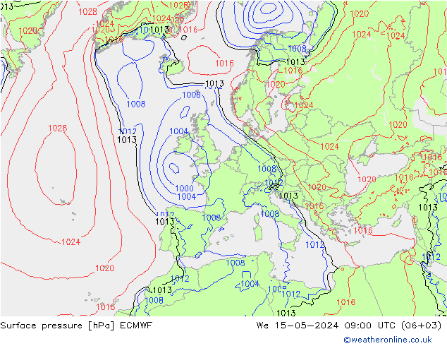 Bodendruck ECMWF Mi 15.05.2024 09 UTC