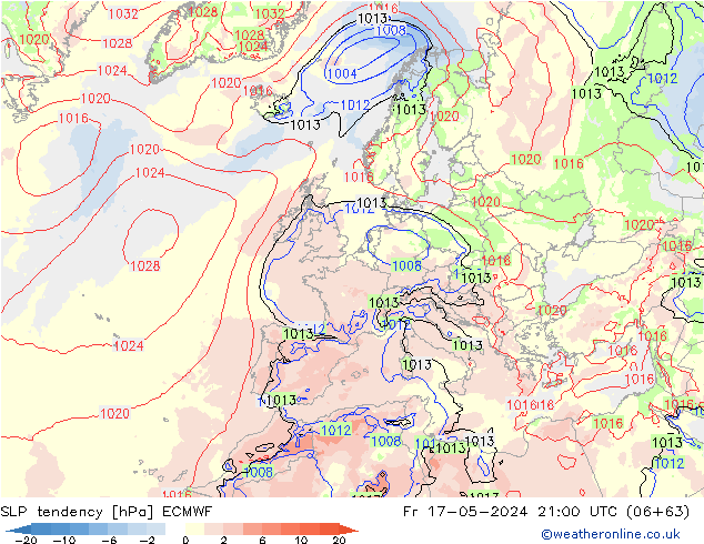 Druktendens (+/-) ECMWF vr 17.05.2024 21 UTC