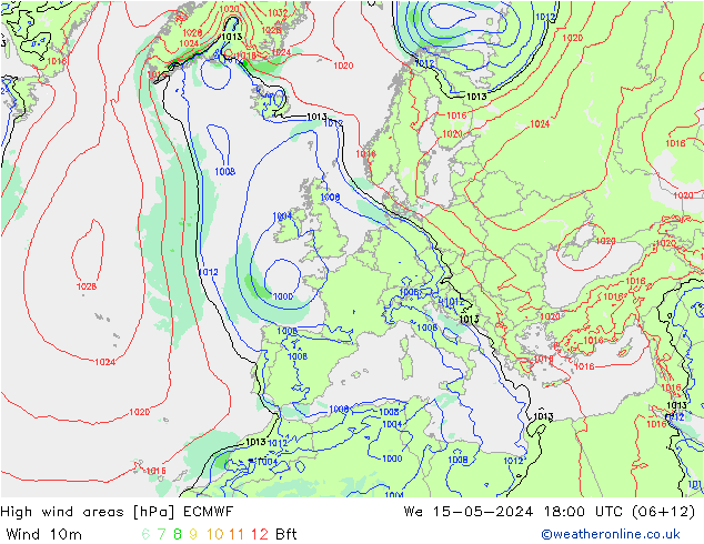 High wind areas ECMWF Qua 15.05.2024 18 UTC