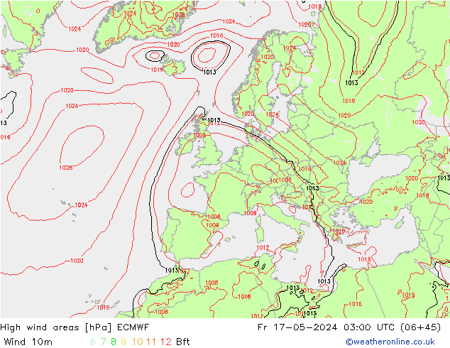 Izotacha ECMWF pt. 17.05.2024 03 UTC