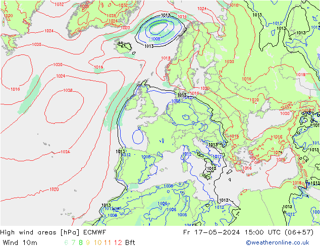 High wind areas ECMWF Fr 17.05.2024 15 UTC