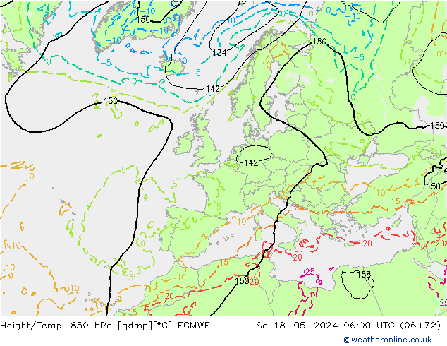 Height/Temp. 850 hPa ECMWF Sa 18.05.2024 06 UTC