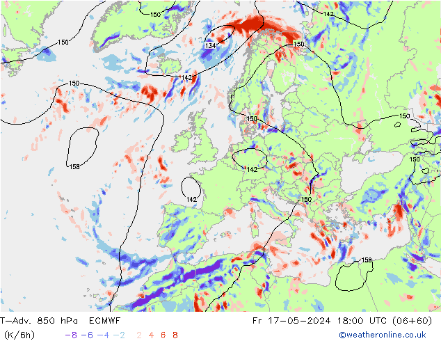 T-Adv. 850 hPa ECMWF Fr 17.05.2024 18 UTC
