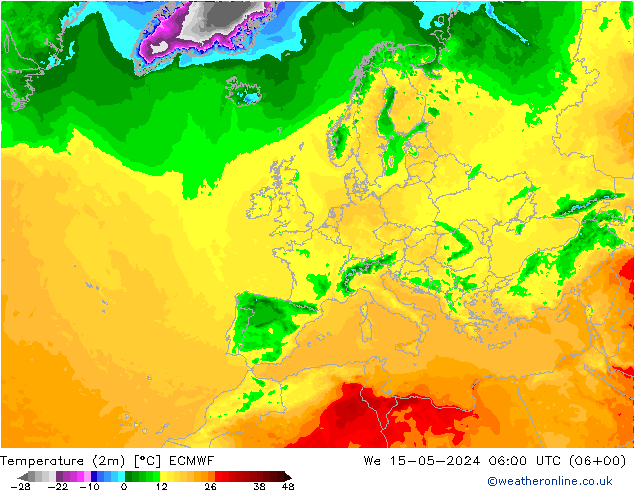 Temperatura (2m) ECMWF Qua 15.05.2024 06 UTC