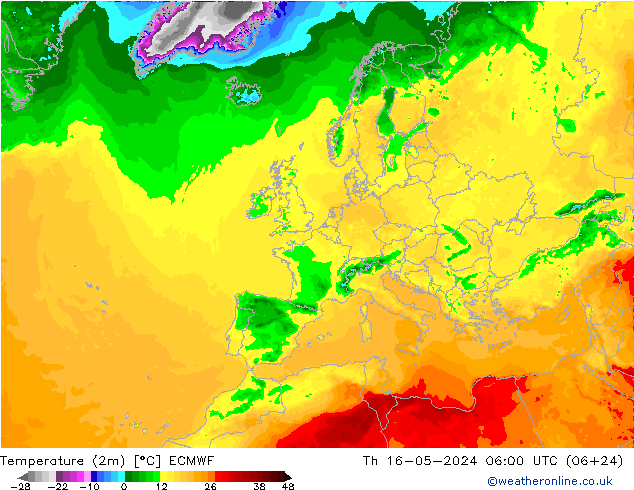 温度图 ECMWF 星期四 16.05.2024 06 UTC