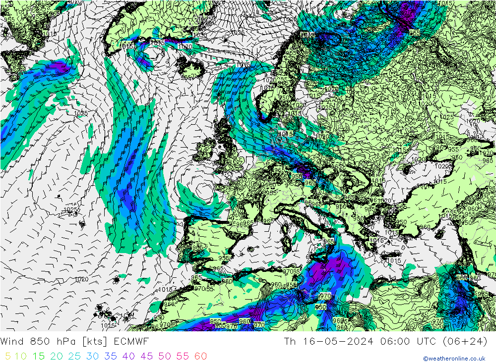 Wind 850 hPa ECMWF Th 16.05.2024 06 UTC