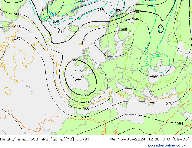 Z500/Rain (+SLP)/Z850 ECMWF ср 15.05.2024 12 UTC