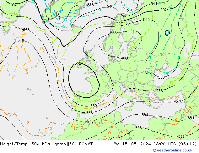 Hoogte/Temp. 500 hPa ECMWF wo 15.05.2024 18 UTC