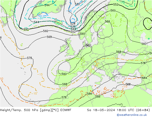 Z500/Rain (+SLP)/Z850 ECMWF so. 18.05.2024 18 UTC