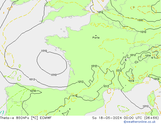Theta-e 850hPa ECMWF Sa 18.05.2024 00 UTC