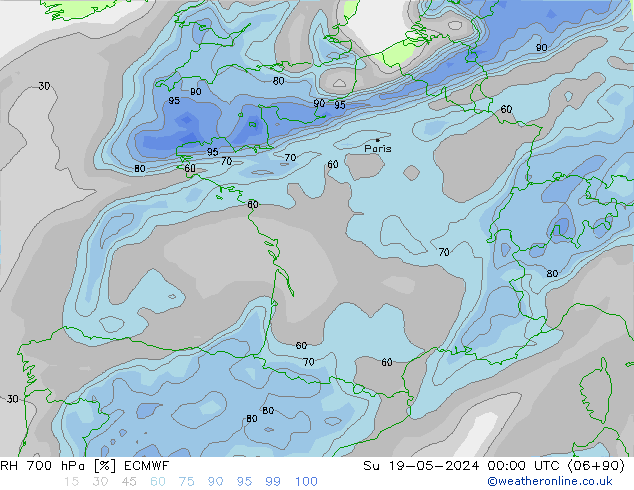 RH 700 hPa ECMWF Su 19.05.2024 00 UTC