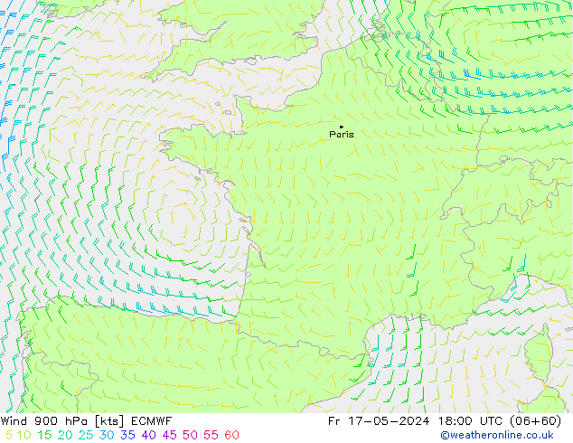 Wind 900 hPa ECMWF vr 17.05.2024 18 UTC
