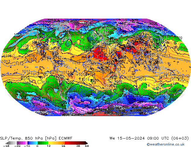 SLP/Temp. 850 hPa ECMWF śro. 15.05.2024 09 UTC