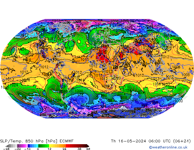SLP/Temp. 850 hPa ECMWF Th 16.05.2024 06 UTC
