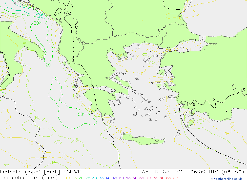 Isotachen (mph) ECMWF wo 15.05.2024 06 UTC