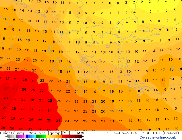 Z500/Rain (+SLP)/Z850 ECMWF Th 16.05.2024 12 UTC