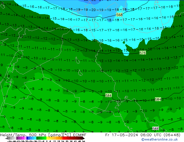 Z500/Yağmur (+YB)/Z850 ECMWF Cu 17.05.2024 06 UTC