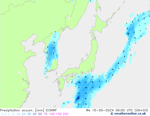 Precipitation accum. ECMWF śro. 15.05.2024 09 UTC