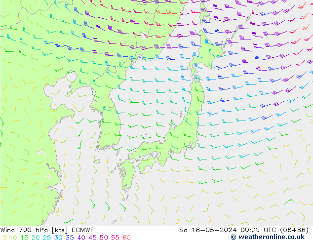 Wind 700 hPa ECMWF Sa 18.05.2024 00 UTC