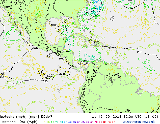 Isotachen (mph) ECMWF wo 15.05.2024 12 UTC